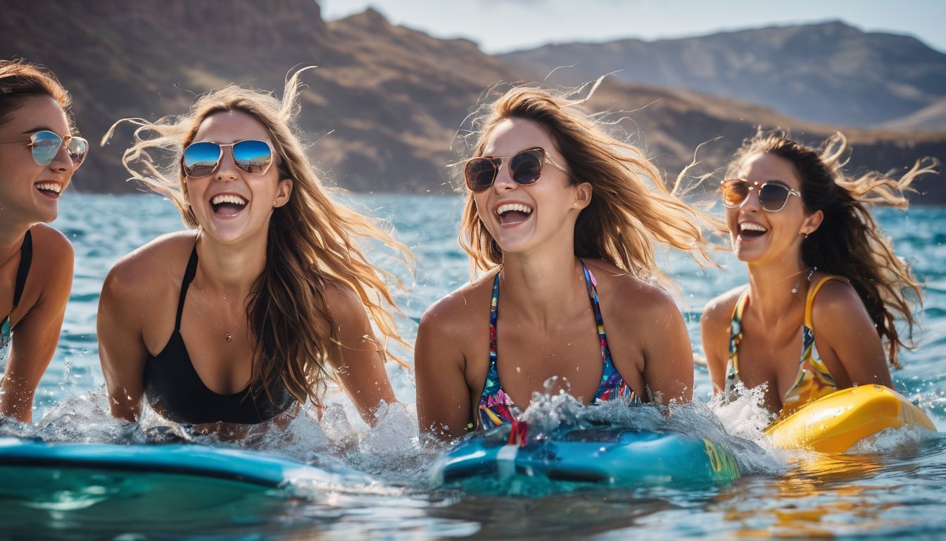 Eine Gruppe von Freunden hat Spaß beim Wassersport in den Gewässern von Gran Canaria.