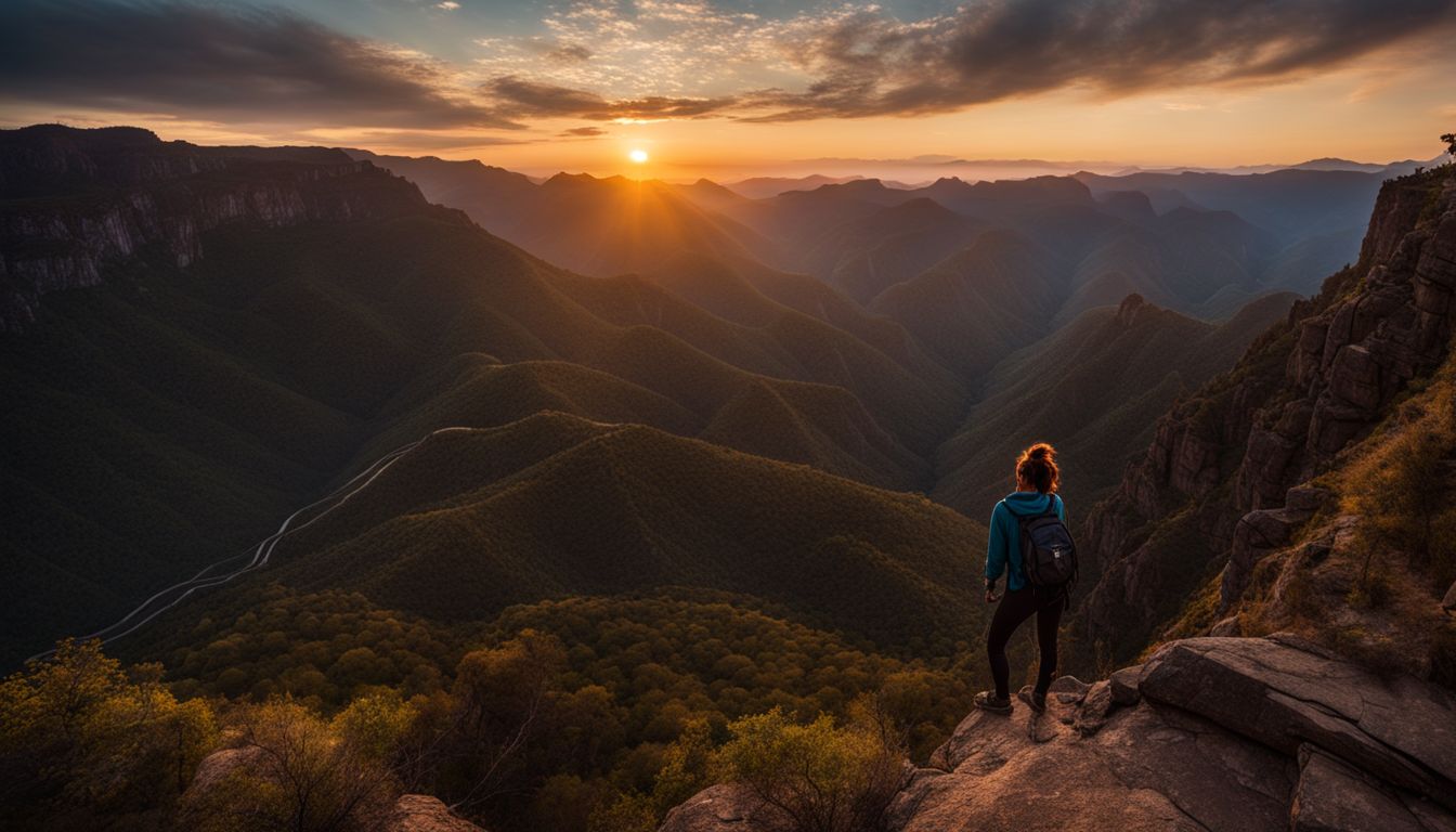 Ein Wanderer am Rande des Copper Canyon bei Sonnenuntergang.