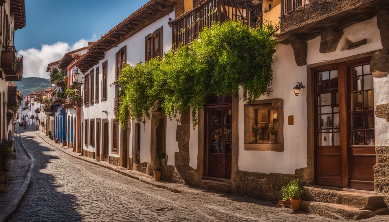 Ein Foto der charmanten Straßen von Teror mit gut erhaltener Architektur und historischer Atmosphäre.