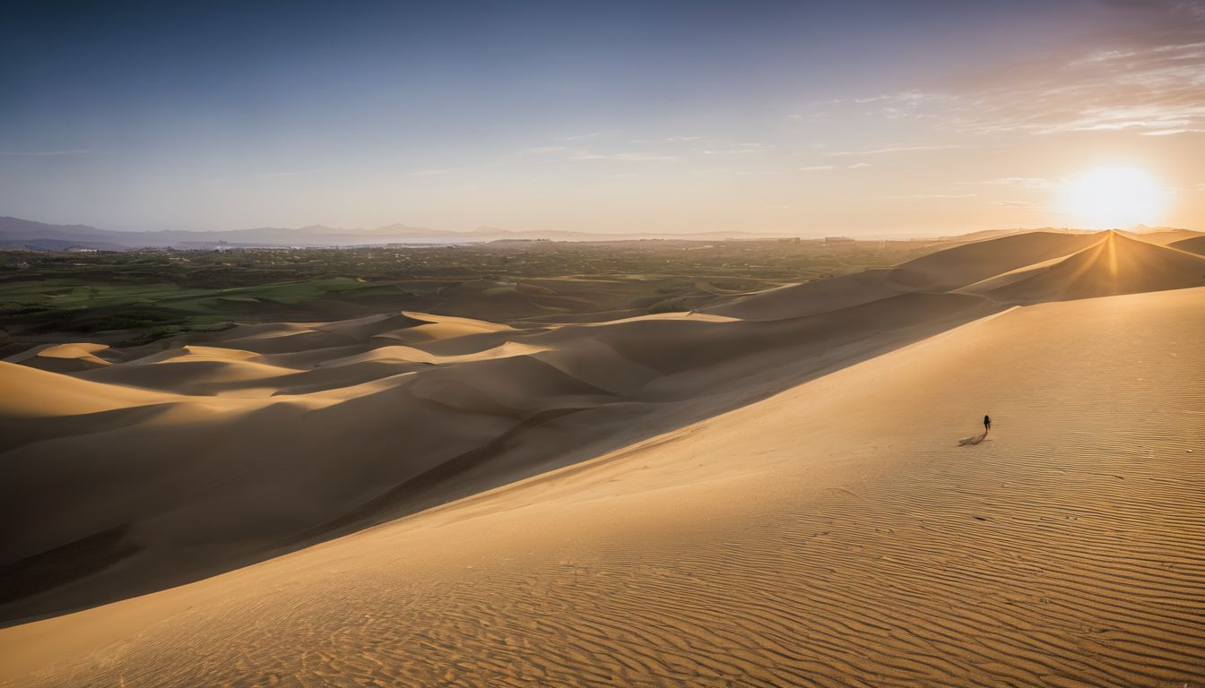 Eine Person geht auf den Sanddünen von Maspalomas spazieren.