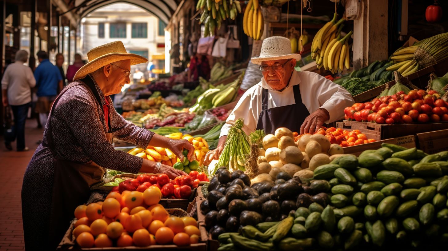 Der Markt in Funchal zeigt bunte Obst- und Gemüsestände.