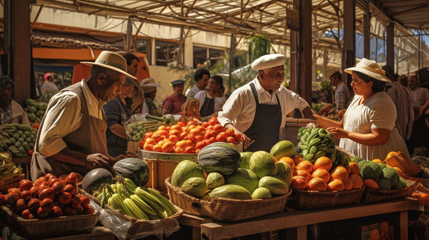 Der Markt in Funchal zeigt bunte Obst- und Gemüsestände.