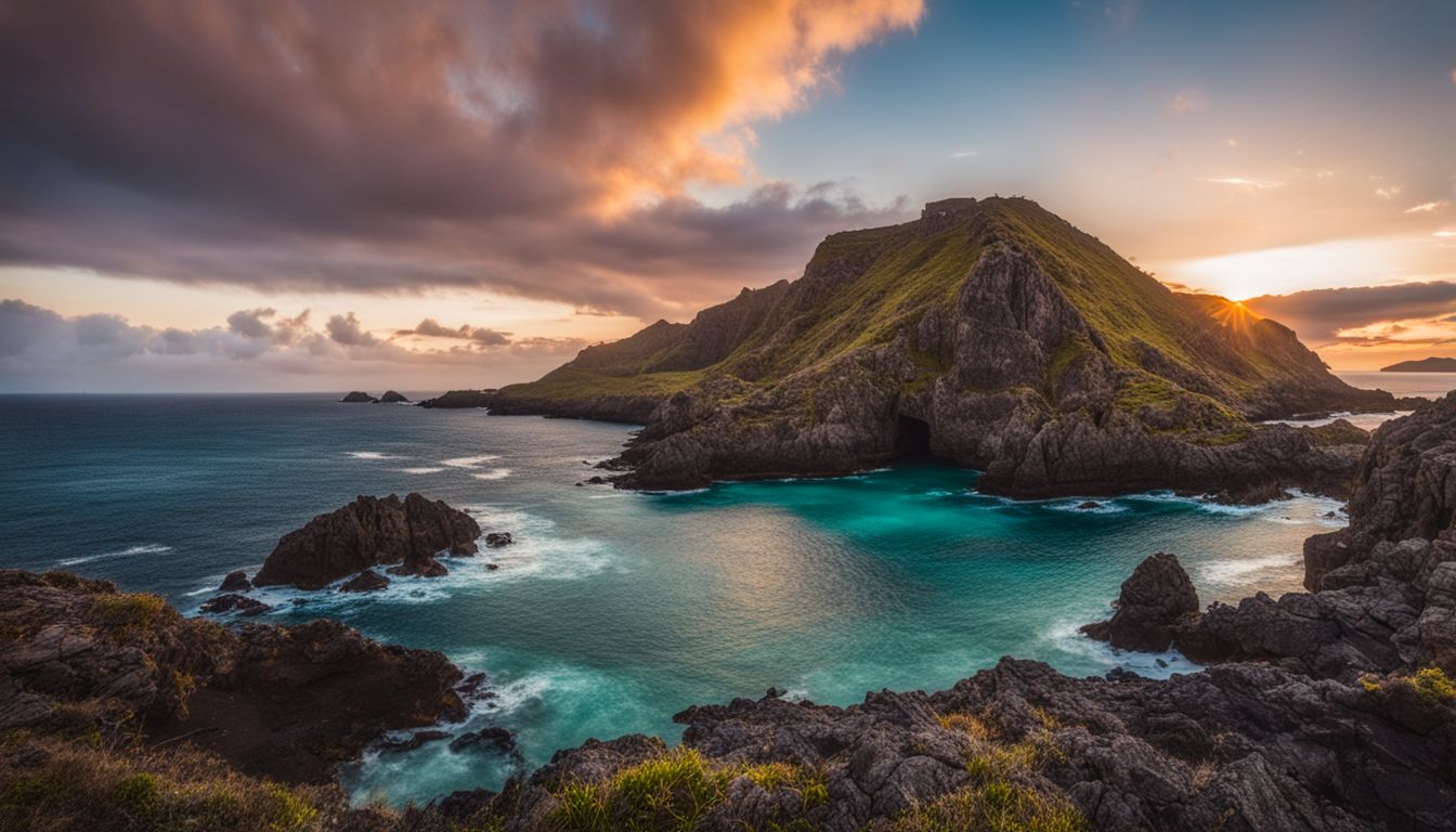 Foto der Marieta Islands bei Sonnenuntergang mit wunderschönem Strand und kristallklarem Wasser.