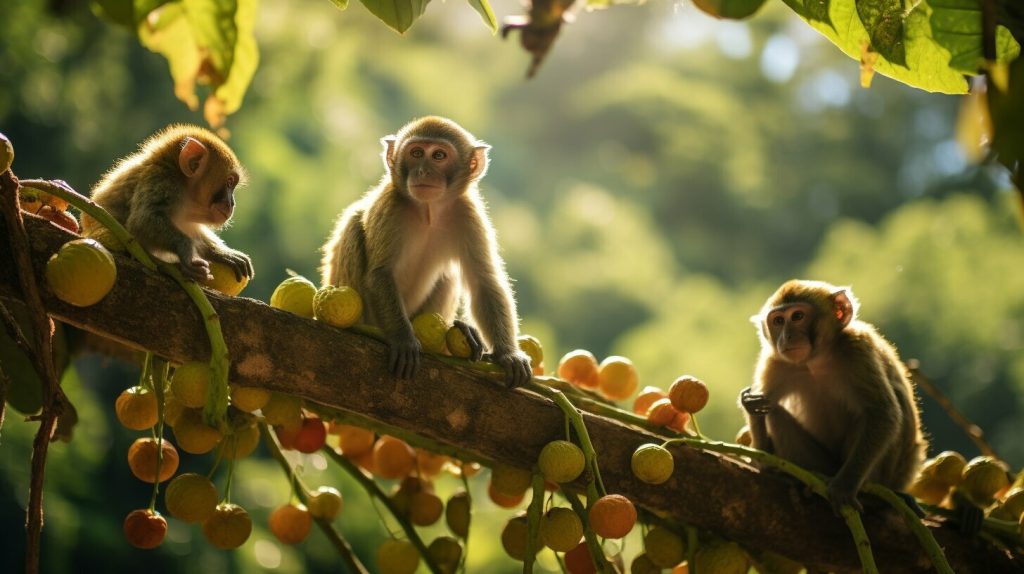 Monameerkatzen im Tafi Atome Monkey Sanctuary