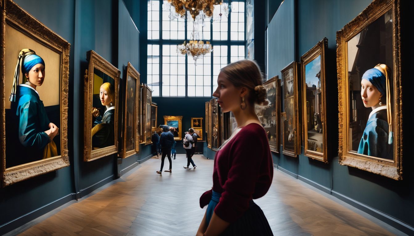 Eine Menschenmenge bewundert das Gemälde 'Mädchen mit dem Perlenohrgehänge' im Mauritshuis Museum.
