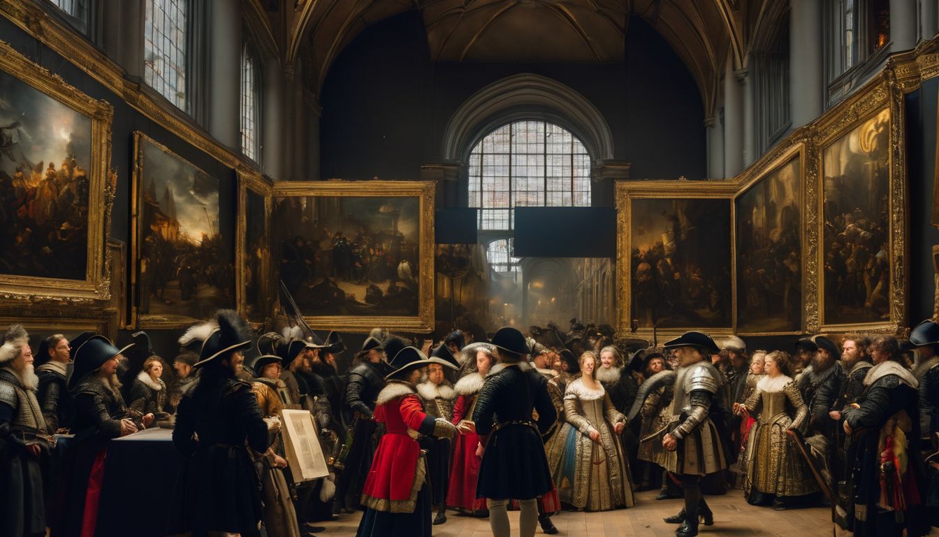 Ein Foto von Kunstliebhabern umgeben von The Night Watch Gemälde im Rijksmuseum.