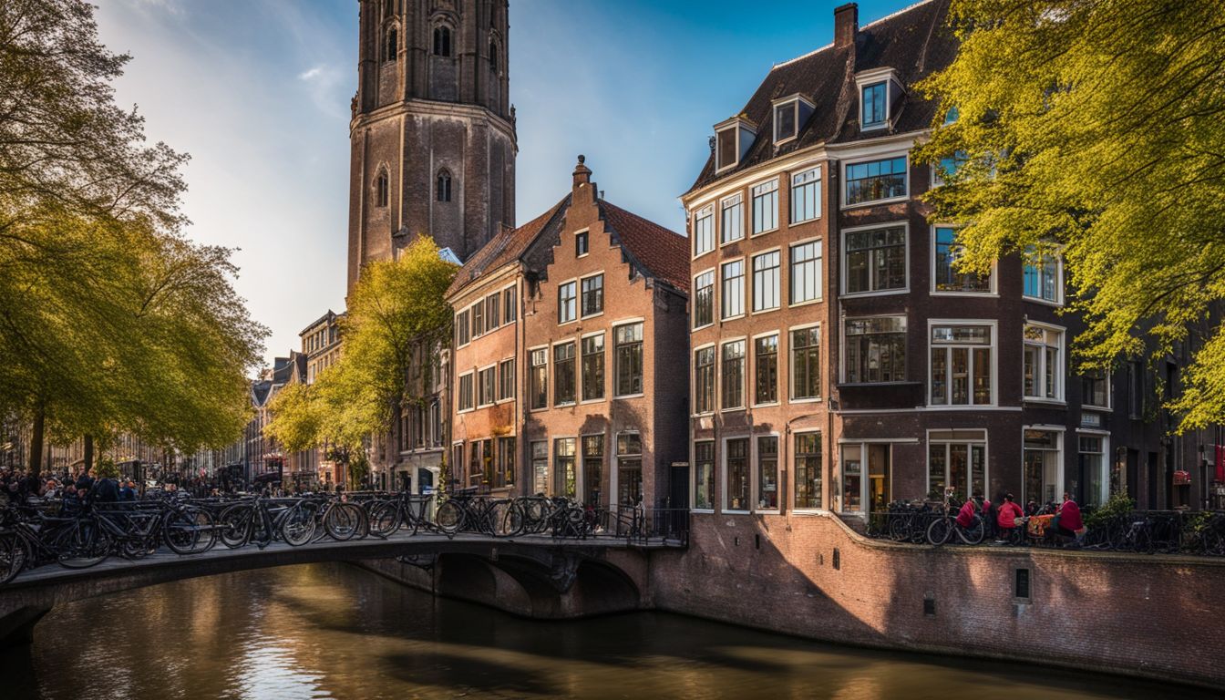 Ein Foto des Domturms in Utrecht mit verschiedenen Gesichtern und Outfits.